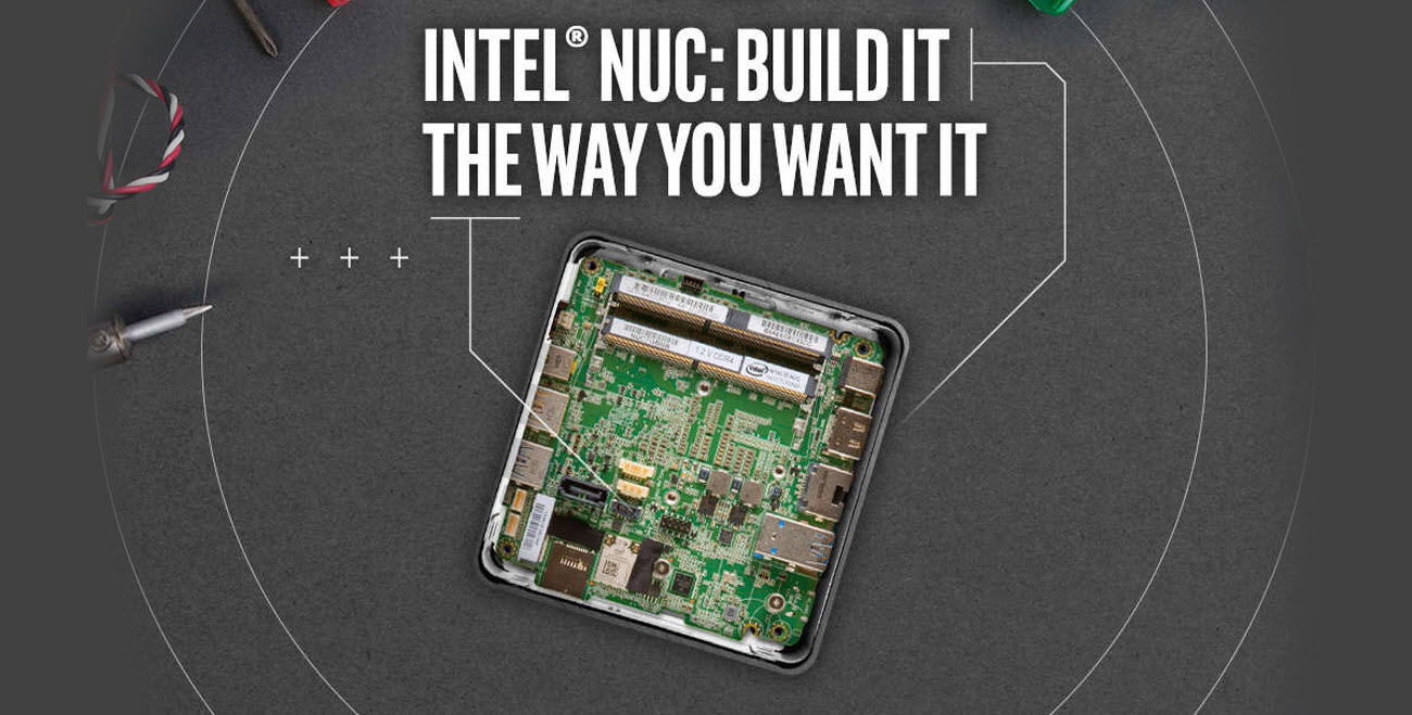 inside look of Intel NUC NUC8i5INHJA against a gray background